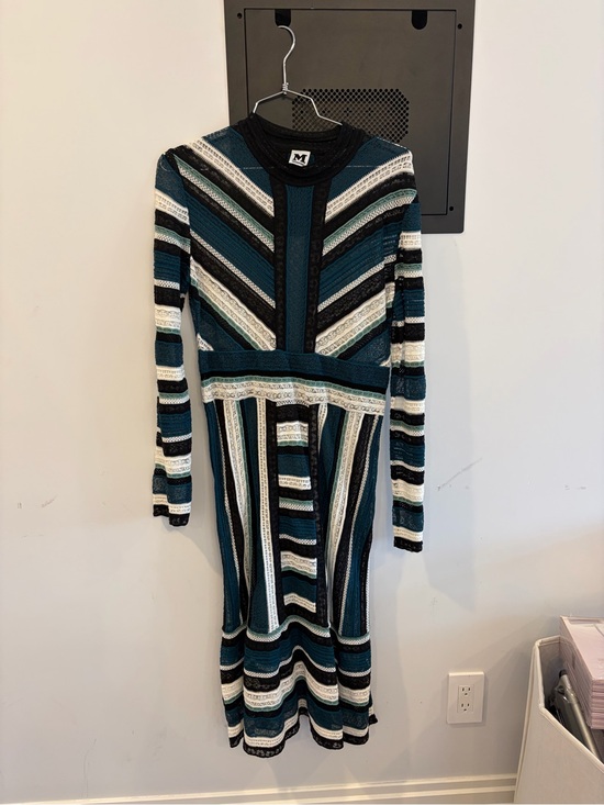 M by Missoni Dresses & Skirts - M by Missoni Teal, Black & White Striped Long-Sleeve Knit Dress